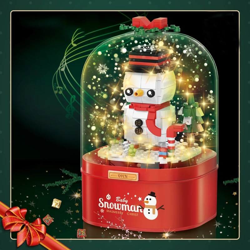 City Winter Holiday Village Christmas Snowman Music Box Desktop Ornaments Building Blocks Bricks Toys Gifts Blocks Aliexpress
