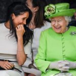 On June 14, 2018, Meghan Markle took a rare solo photo with Queen Elizabeth II. The Queen died on 8 September 2022 at Balmoral Castle. Jeff J. Mitchell/Getty Images