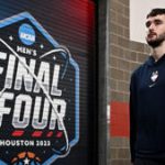 Alex Karaban of the Connecticut Huskies competes in the final four media appearances of the NCAA Tournament at NRG Stadium on March 30, 2023 in Houston. Photo by Brett Wilhelm/NCAA via Getty Images