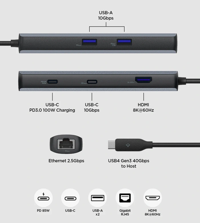 ArcDock Pro Multi Hub 6-in-1 PD2302 ports