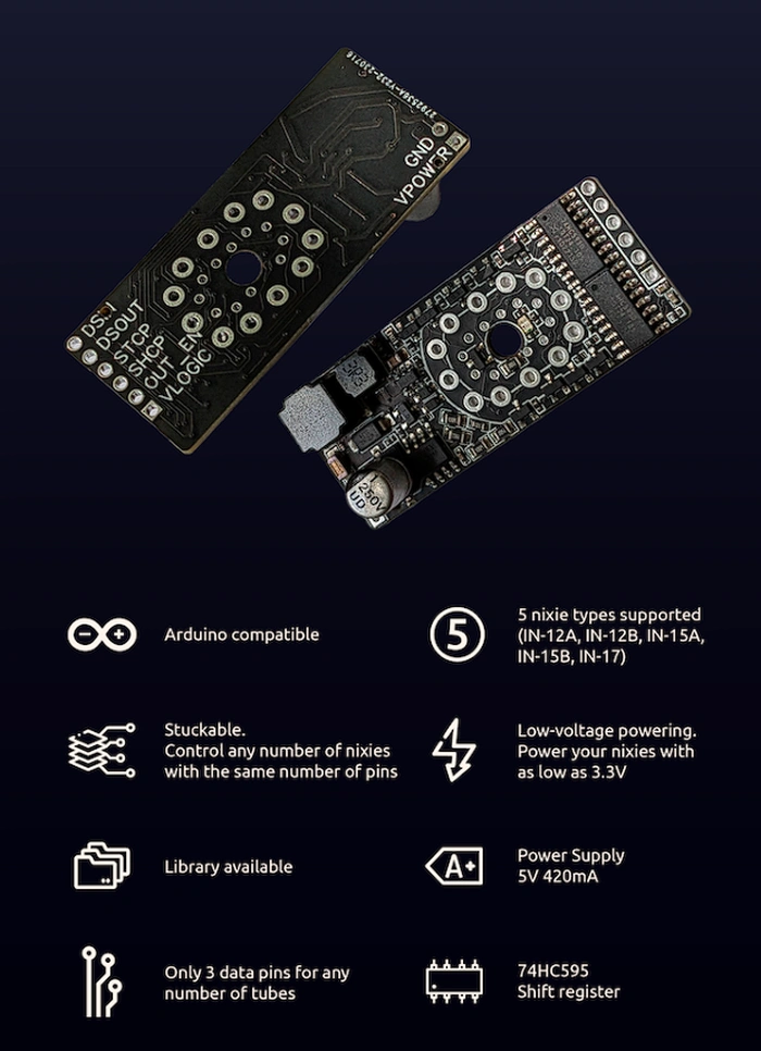 EasyNixie Arduino Nixie Tube driver features