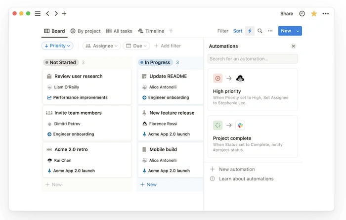 Notion database automations