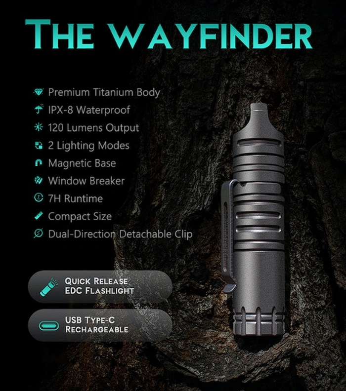 Wayfinder mini flashlight features