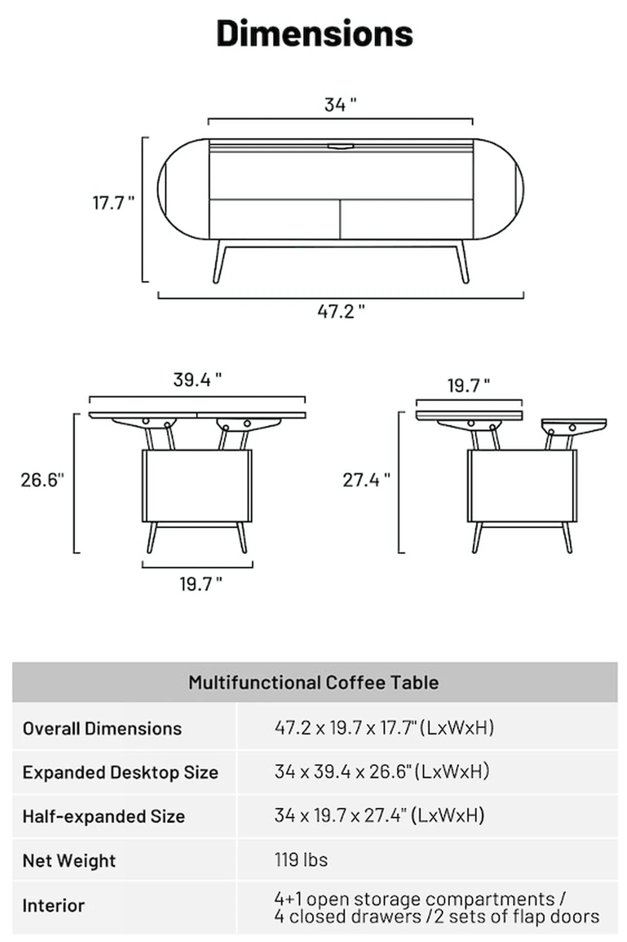 Aliving coffee table dimensions