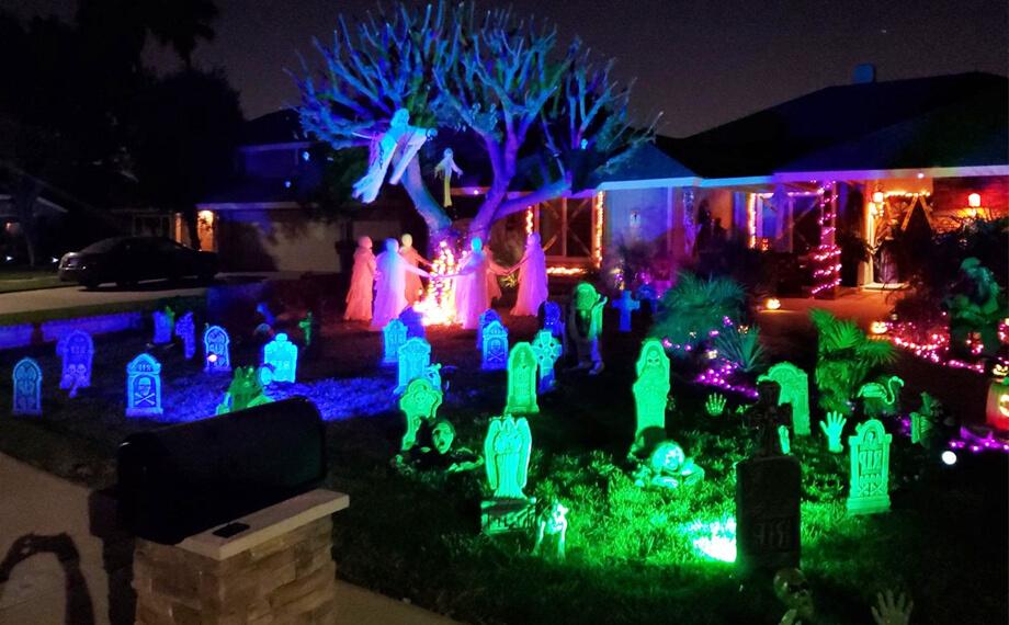 RGB light creations in Halloween decorations