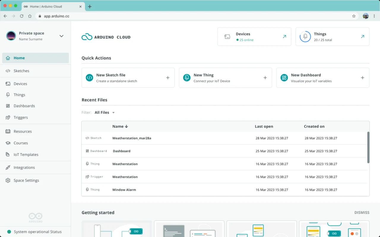 Arduino Cloud user interface
