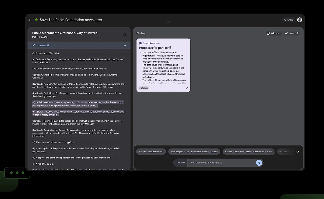 Google NotebookLM AI note taking application